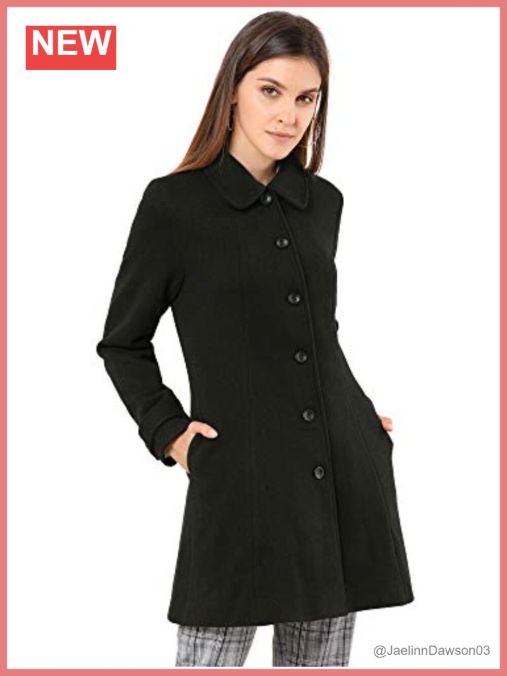 Women's Peter Pan Collar Single Breasted Winter Long Pea Coat Mid-Thigh